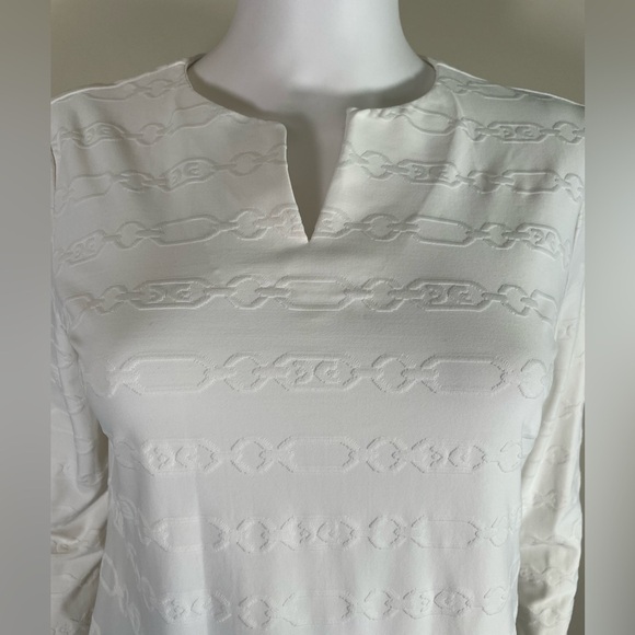 J. McLaughlin 3/4 Sleeve Catalina Cloth Textured Chainlink Top White Sz M V Neck - Picture 3 of 15
